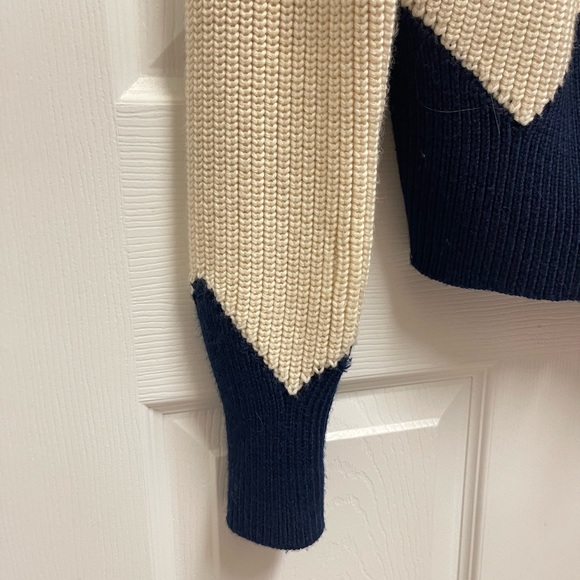 Tory Burch Cream and Navy Zip Front Wool Blend Jacket - Picture 3 of 12